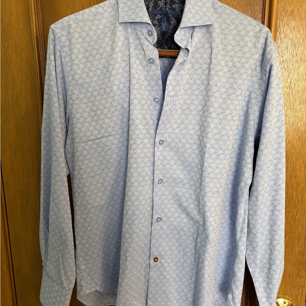 Visconti Black Men’s Medium Light Blue Paisley Button-Down Shirt